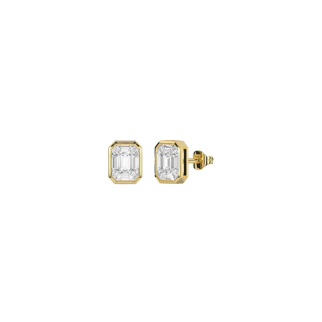 Bezel Baguette Diamond Cluster Studs
