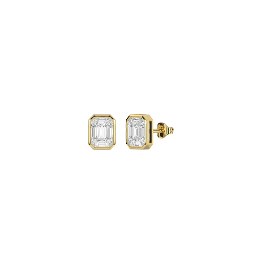 Bezel Baguette Diamond Cluster Studs