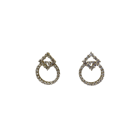 Round and Baguette Diamond Drop Studs
