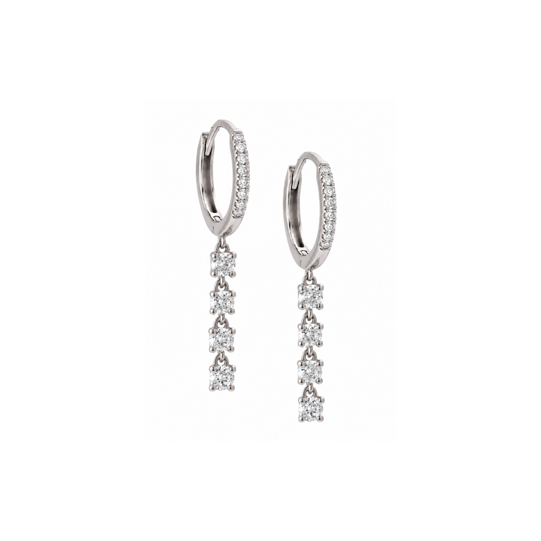 Mini Hoop Earrings with Four Diamond Drop