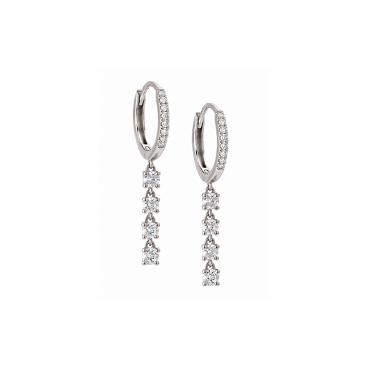 Mini Hoop Earrings with Four Diamond Drop