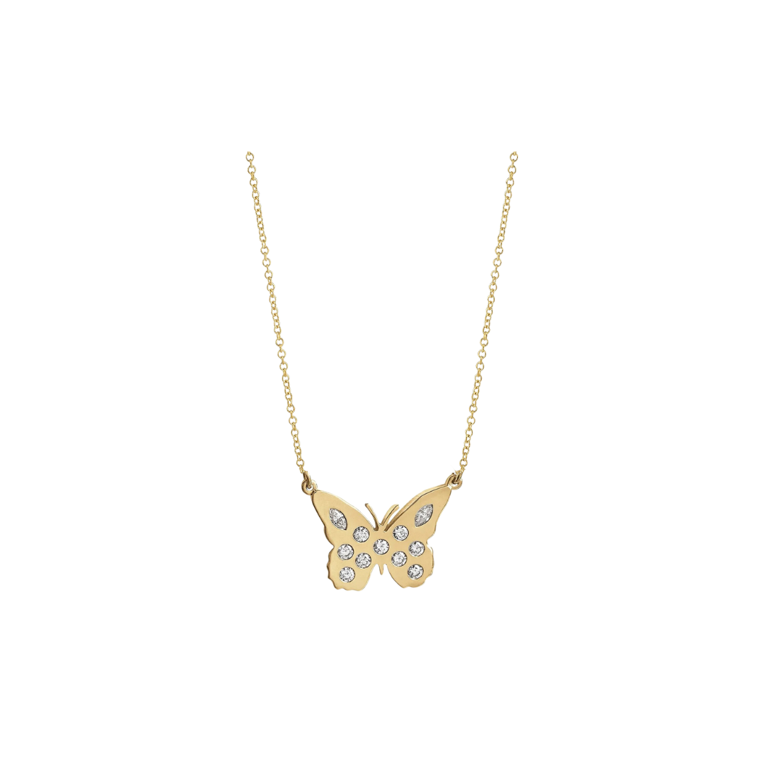 Flush Set Diamond Butterfly Necklace