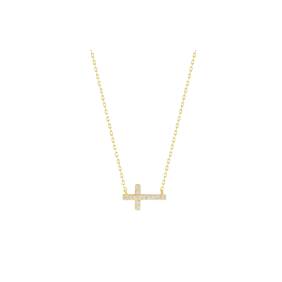 18K Mini Diamond Cross Necklace