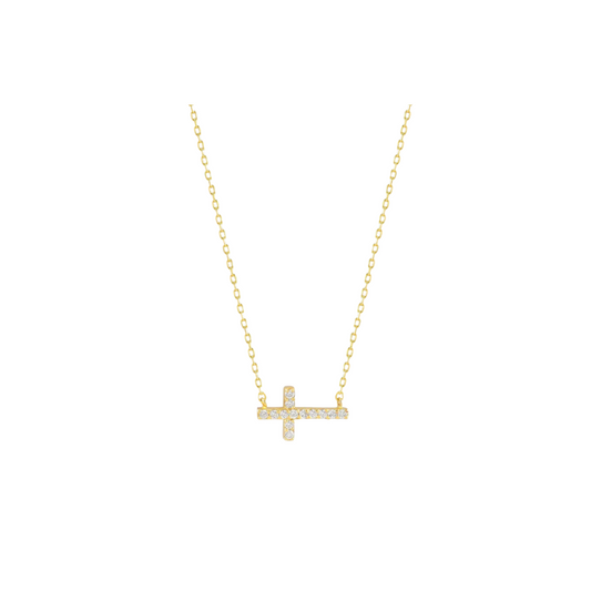 18K Mini Diamond Cross Necklace