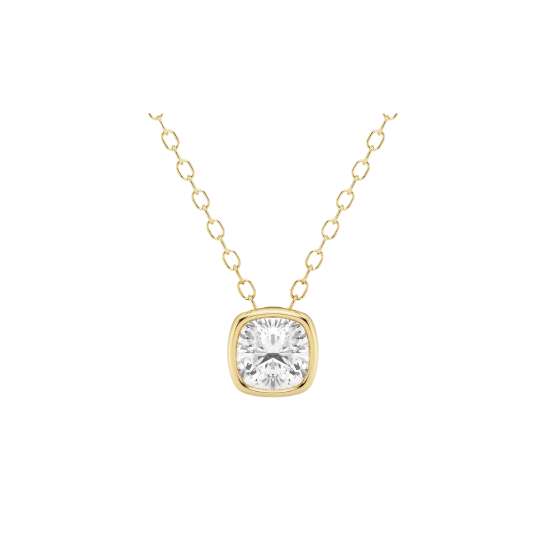 Bezel Cushion Diamond Necklace