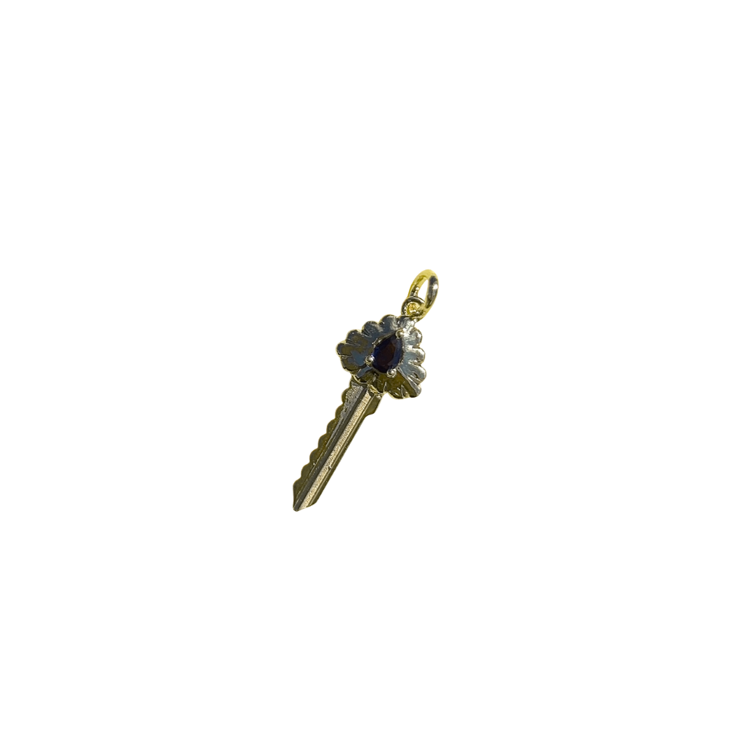 Blue Sapphire Pear Scalloped Key Pendant