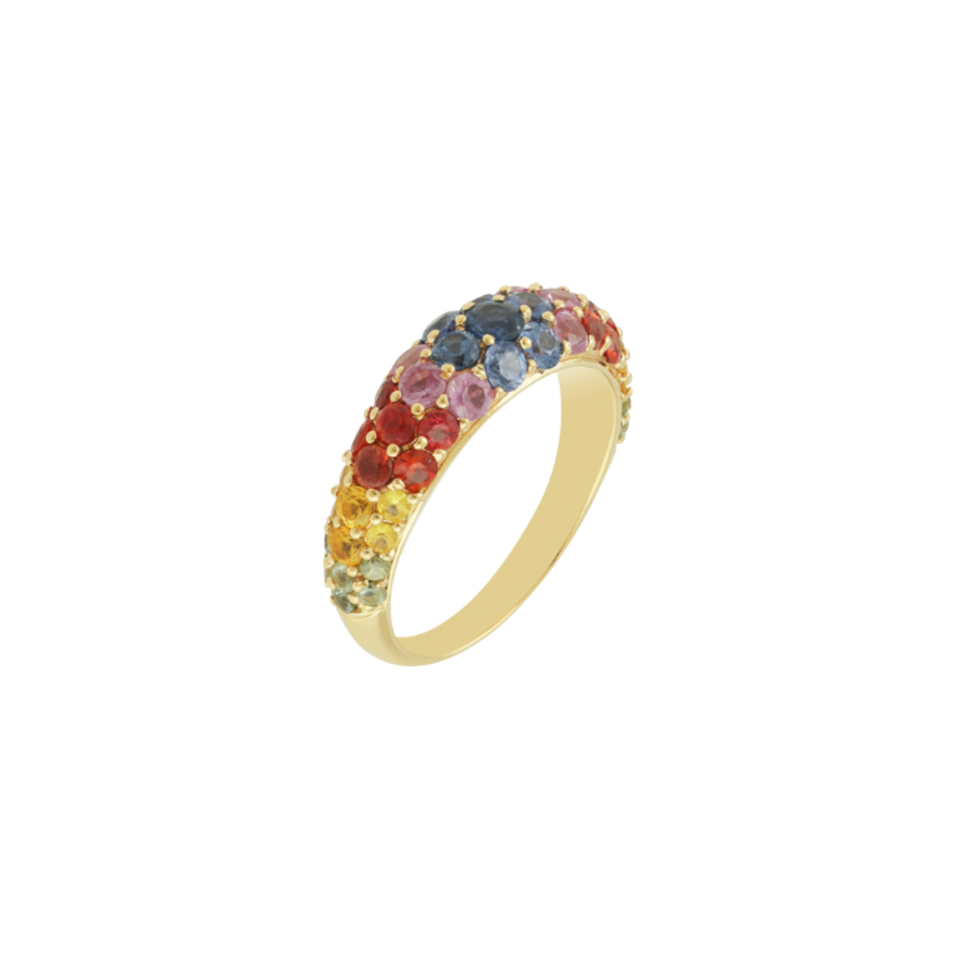 Rainbow Pavė Dome Ring