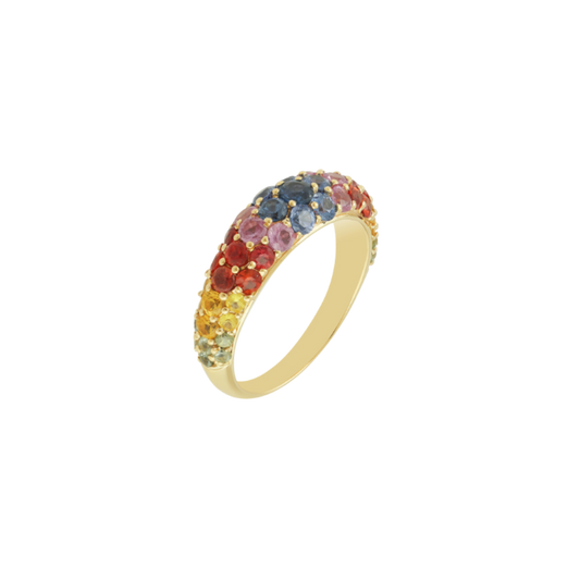 Rainbow Pavė Dome Ring