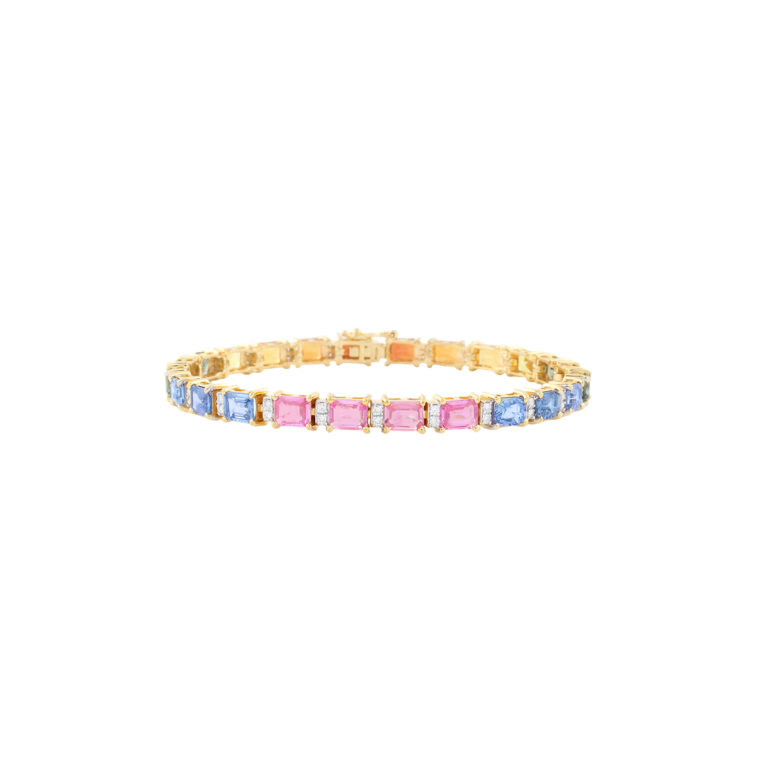 Rainbow Sapphire and Diamond Tennis Bracelet