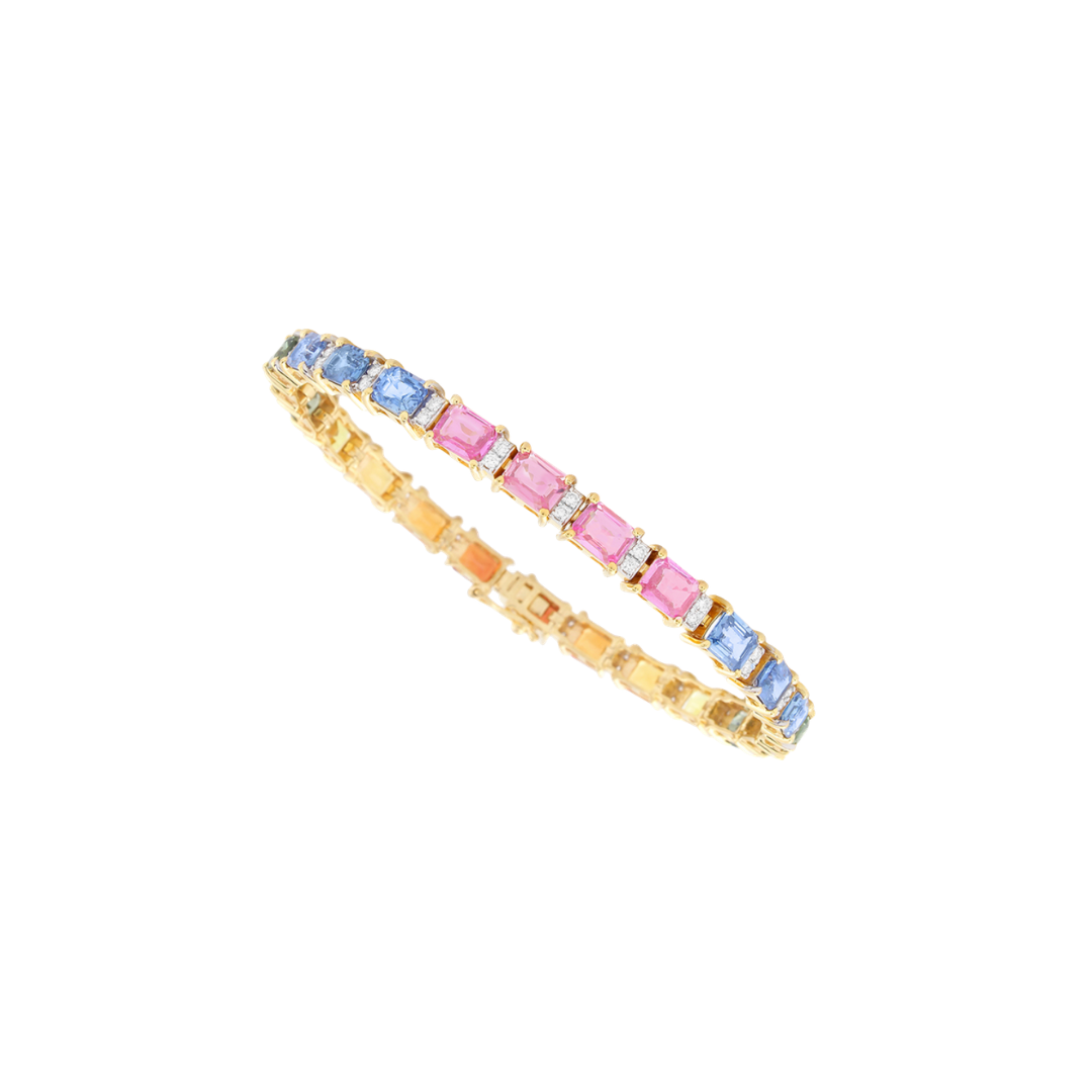 Rainbow Sapphire and Diamond Tennis Bracelet