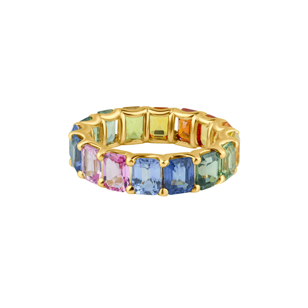 Rainbow Emerald Sapphire Eternity Ring – Henri Noël