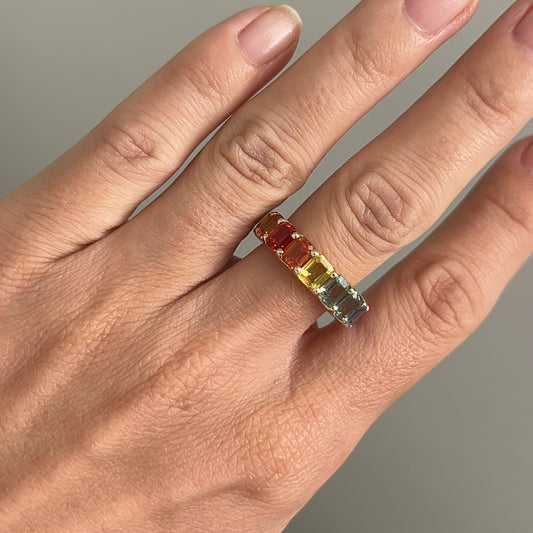 Rainbow Emerald Sapphire Eternity Ring – Henri Noël