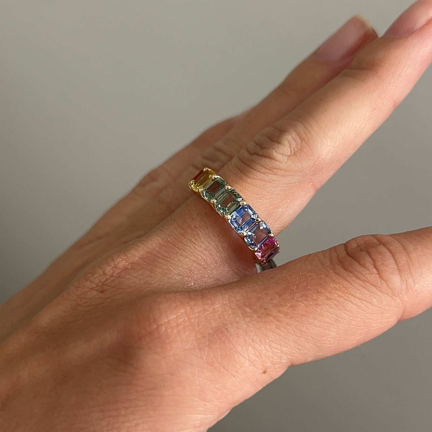 Rainbow Emerald Sapphire Eternity Ring – Henri Noël