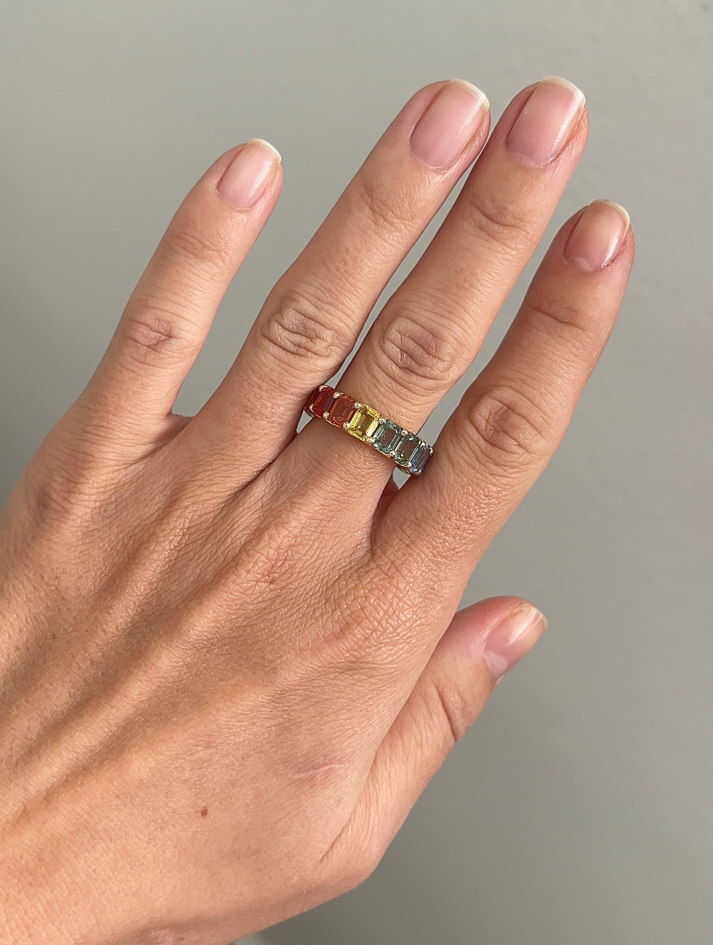 Rainbow Emerald Sapphire Eternity Ring – Henri Noël