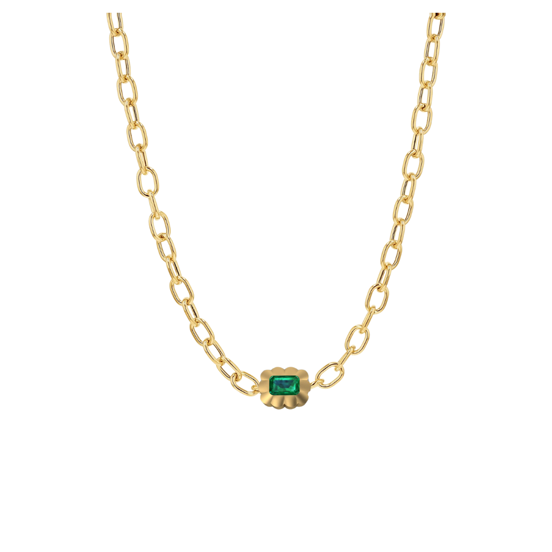 Scalloped Bezel Emerald Pendant Necklace – Henri Noël