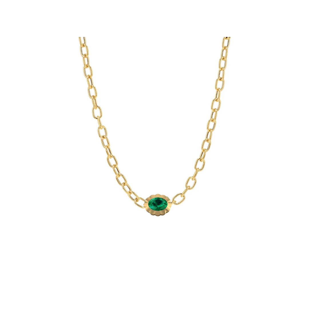 Scalloped Bezel Oval Emerald Pendant Necklace – Henri Noël