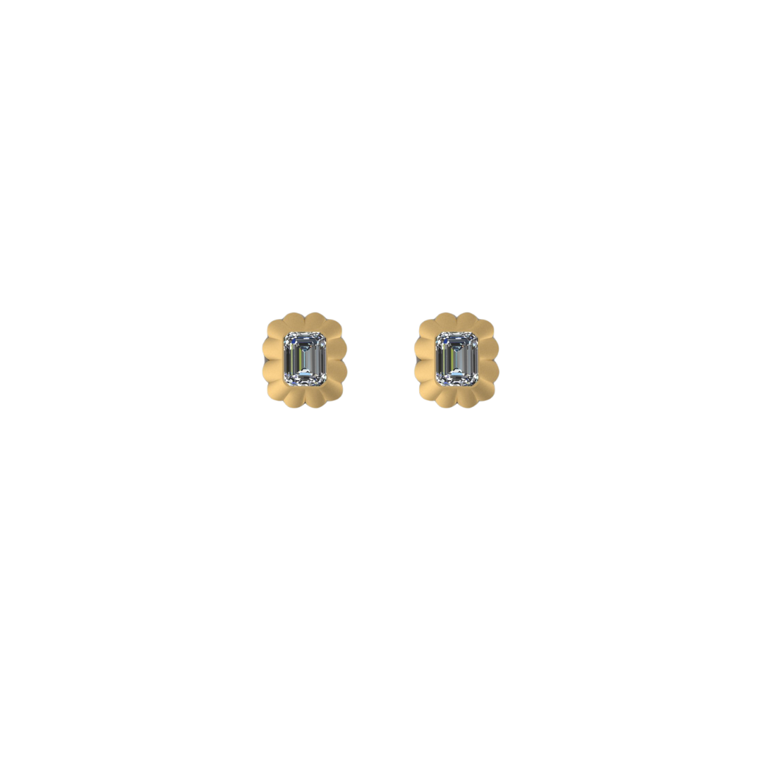 Scalloped Emerald Diamond Studs – Henri Noël