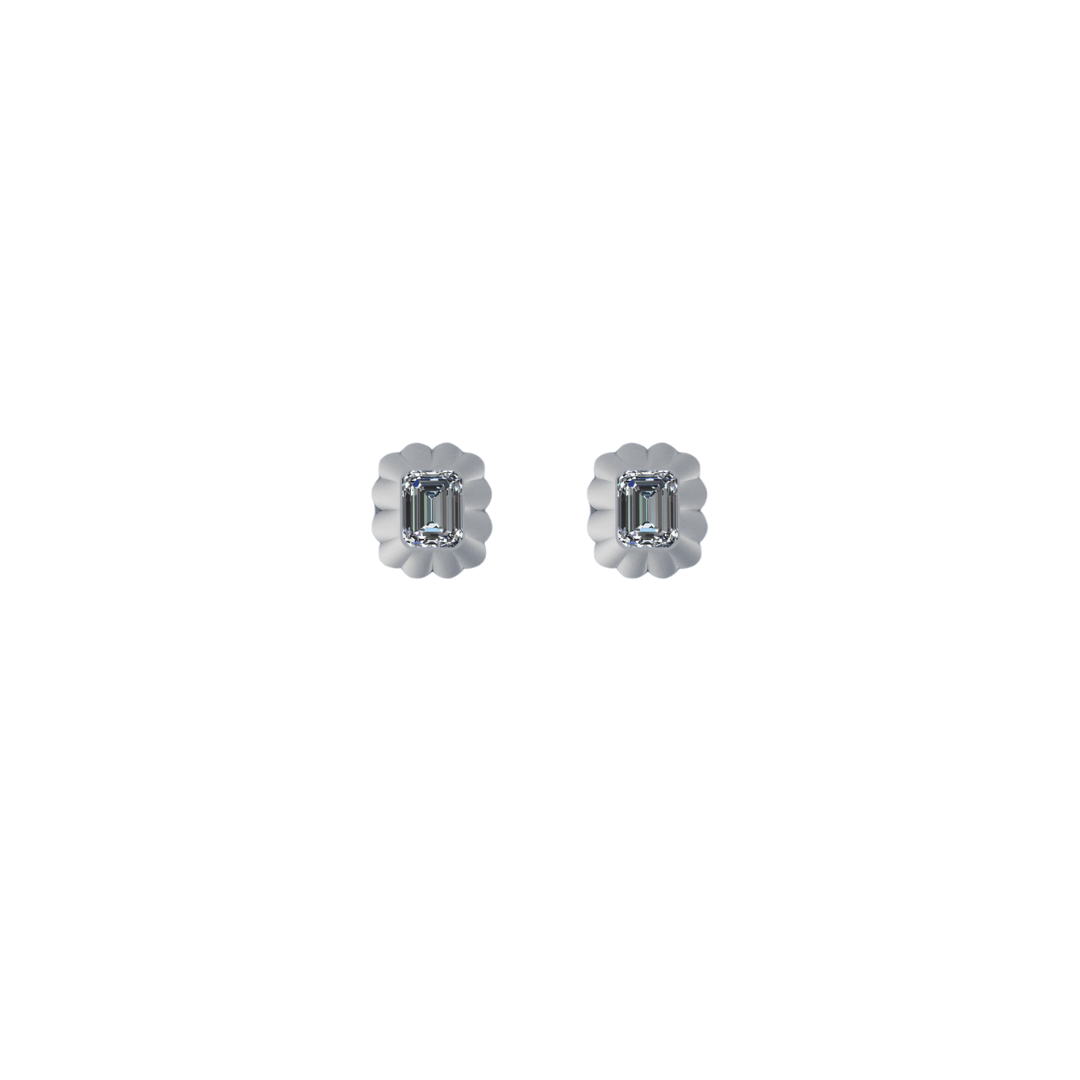 Scalloped Emerald Diamond Studs – Henri Noël