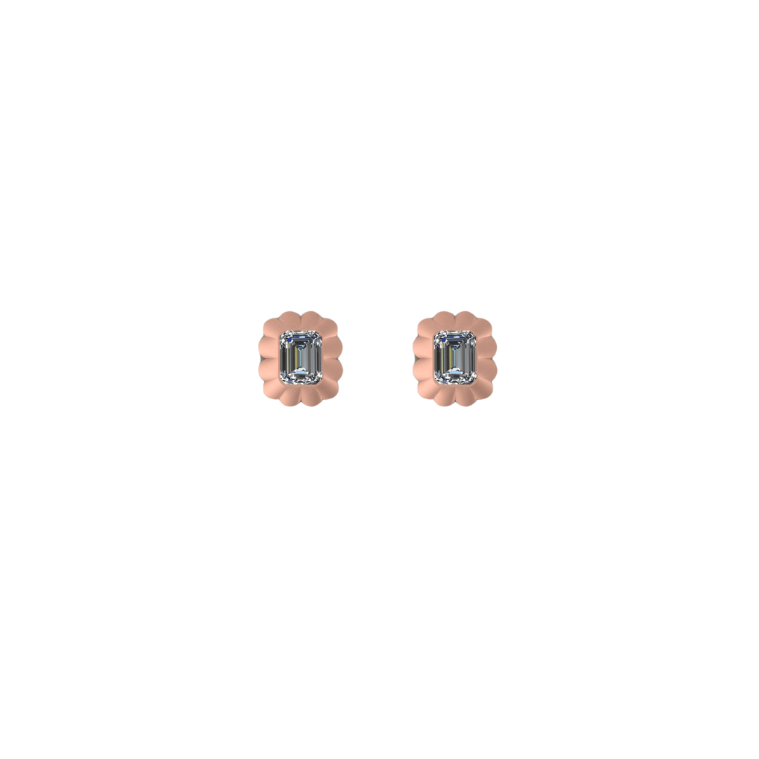Scalloped Emerald Diamond Studs – Henri Noël