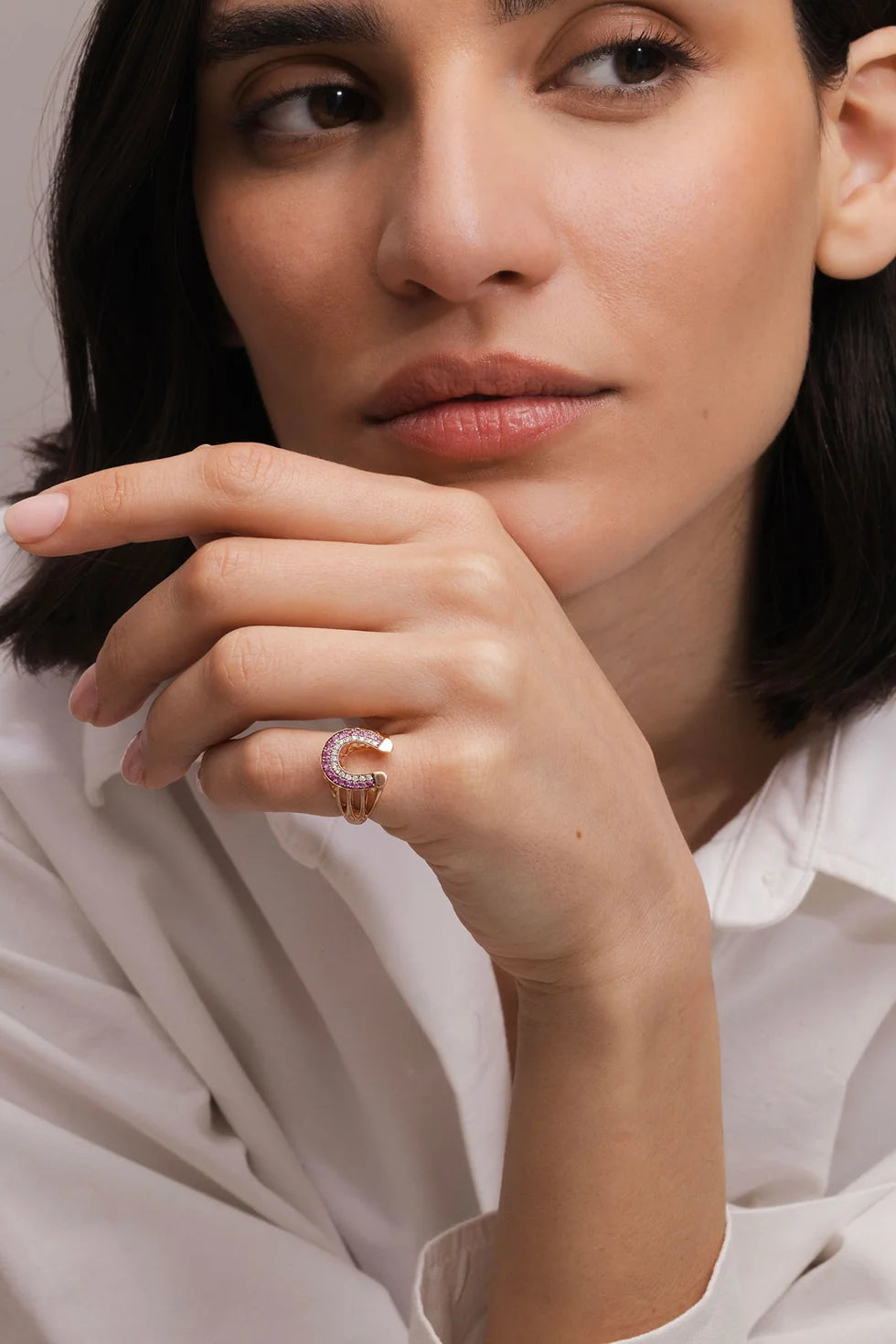 Selim Mouzannar - Fortune Pinky Ring Pink Sapphires & Diamonds – Henri Noël