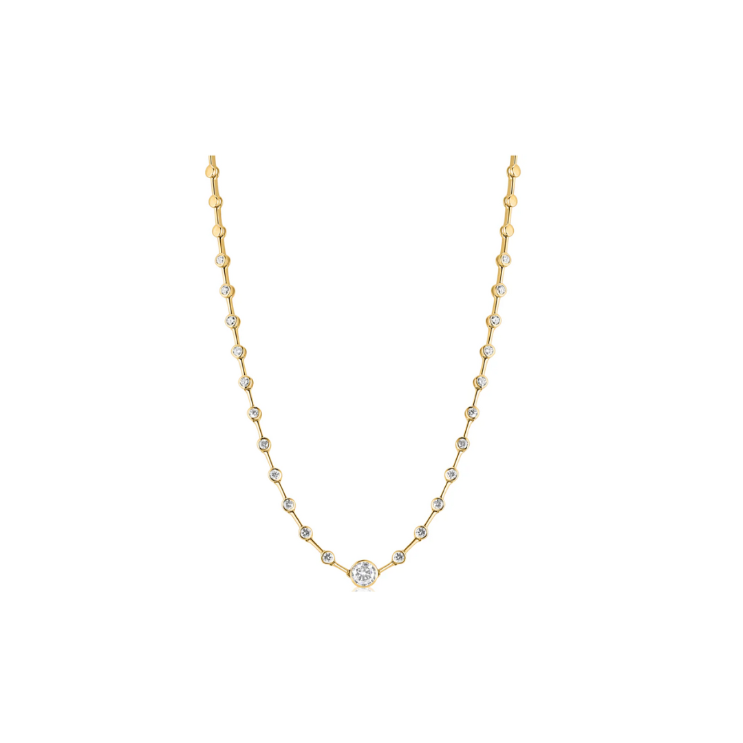 Spaced Round Diamond Necklace with Center Bezel