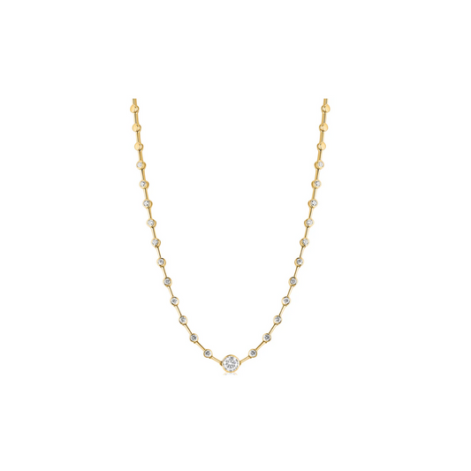 Spaced Round Diamond Necklace with Center Bezel