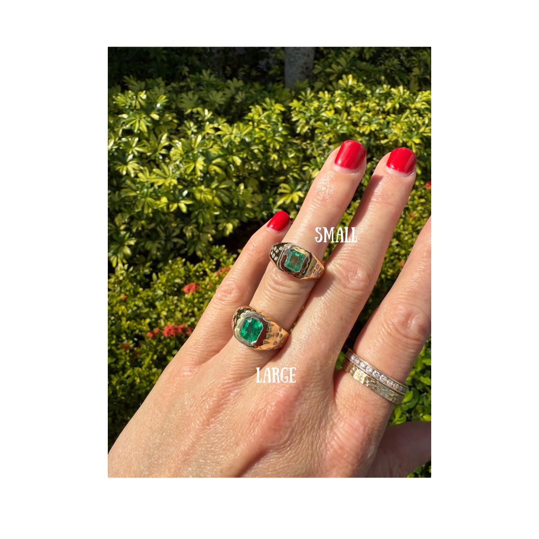 Small Scalloped Emerald Signet Ring