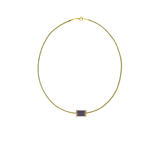 Mini Bamboo Blue Sapphire Barrel Necklace