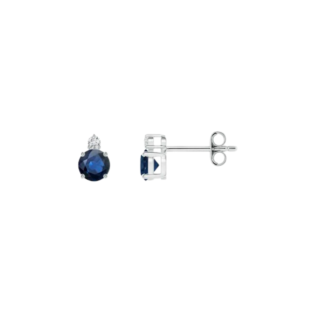 Blue Sapphire and Diamond Stud Earring