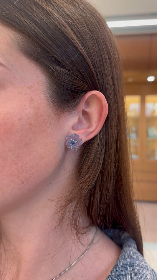 Sophie Joanne-Hibiscus Flower Stud Earring Chalcedony Tanzanite