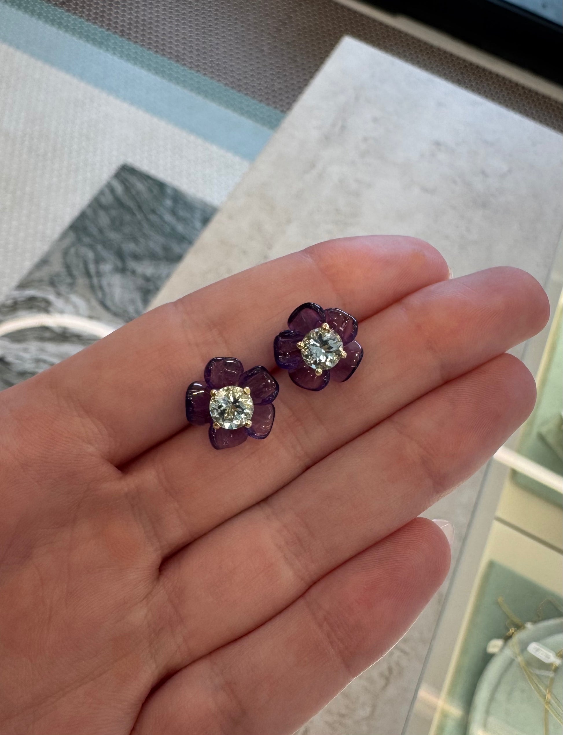 Sophie Joanne-Island Flower Studs Amethyst Aquamarine – Henri Noël