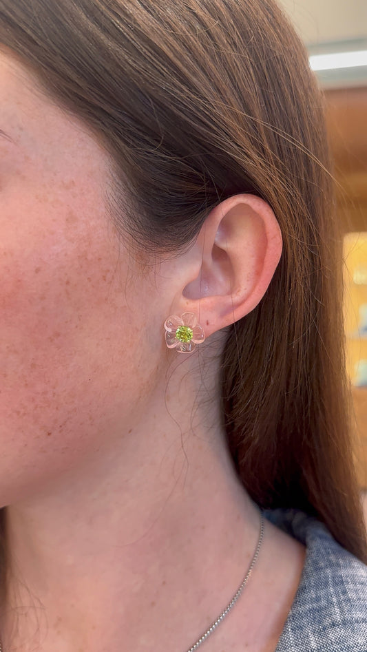 Sophie Joanne-Island Flower Studs Rose Quartz Peridot