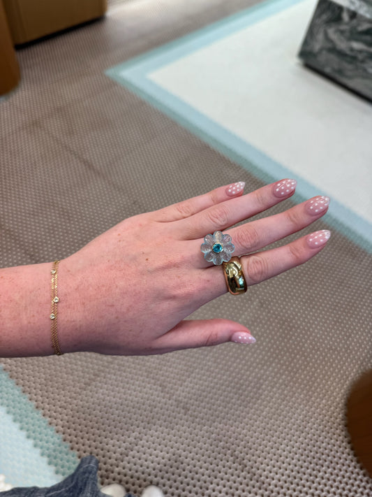 Sophie Joanne- Daisy Flower Ring Small Aquamarine Apatite