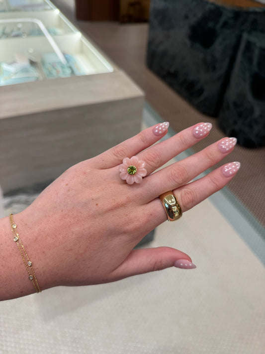 Sophie Joanne- Daisy Flower Ring Small Pink Opal Peridot