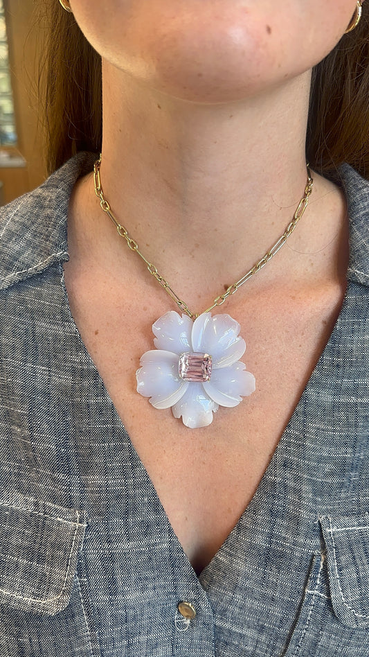 Sophie Joanne- Reef Flower Pendant XXL Chalcedony Kunzite
