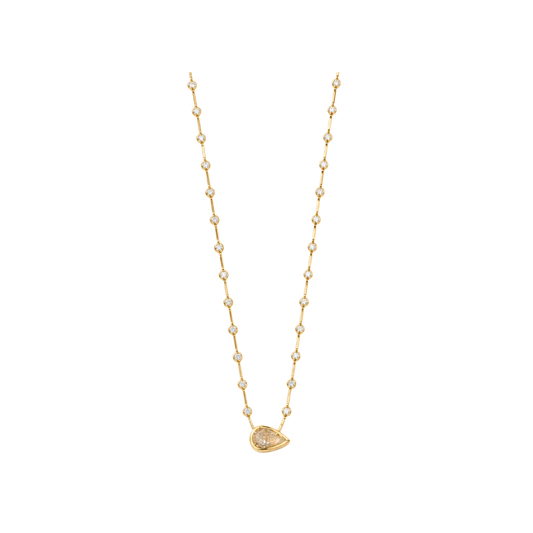Spaced Diamond Necklace with Bezel Pear Diamond Center – Henri Noël