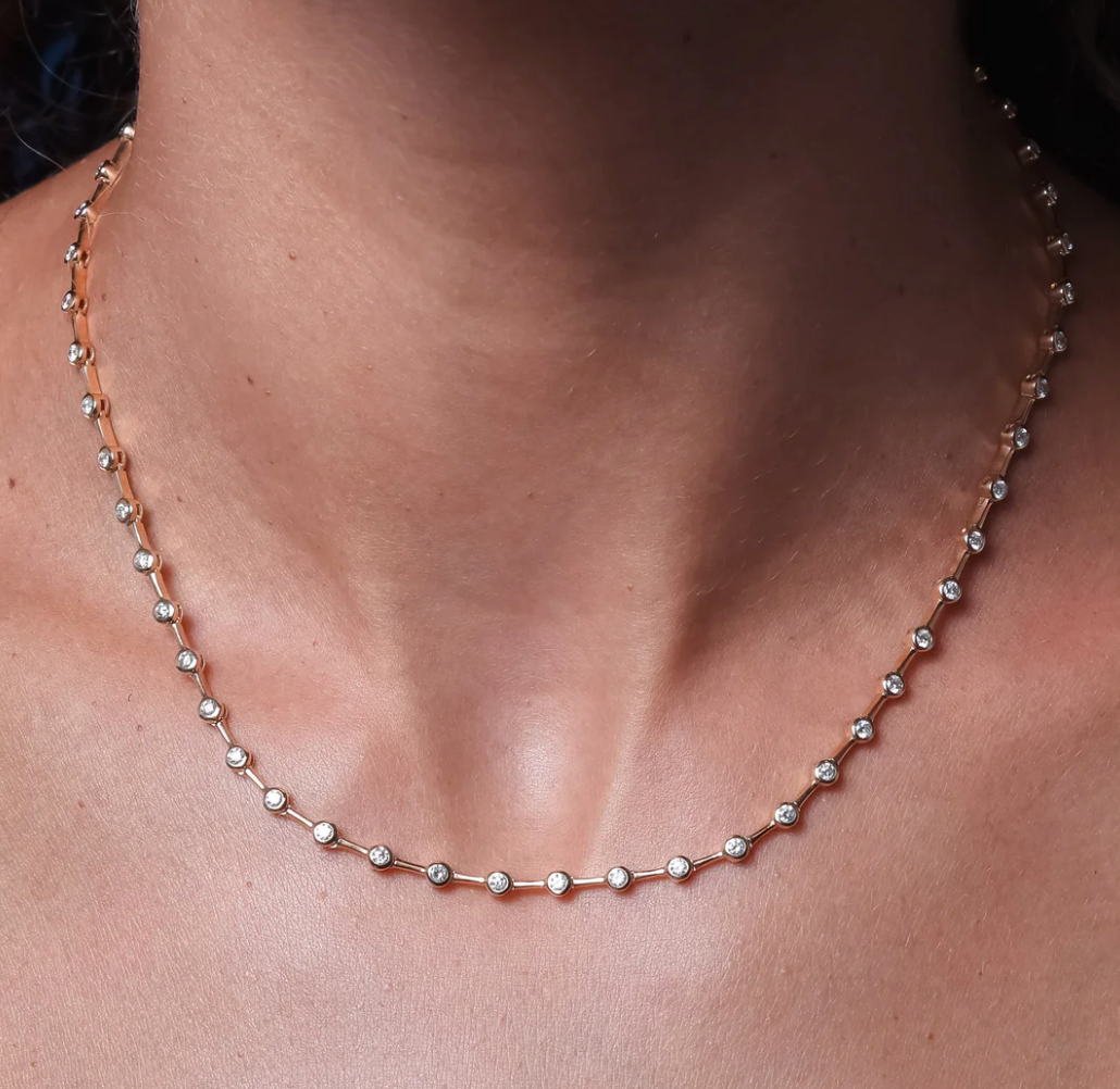 Spaced Round Diamond Bezel Necklace – Henri Noël