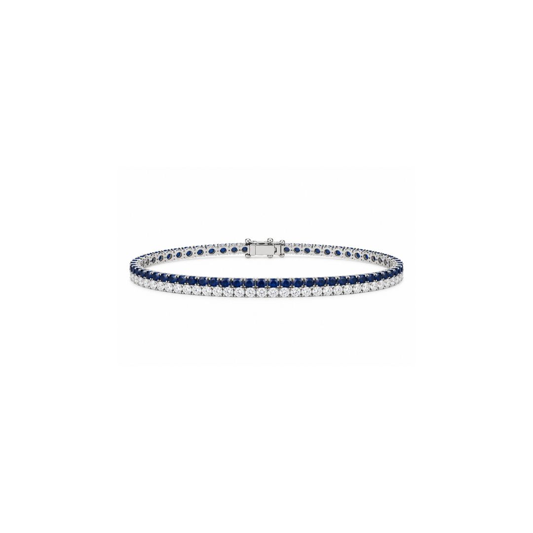 Split Diamond and Blue Sapphire Tennis Bracelet