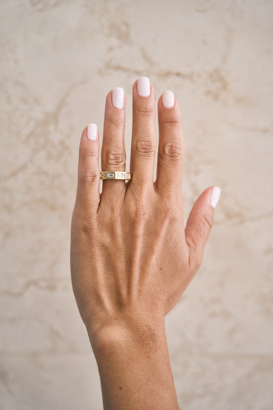 Squared Bezel Oval-Cut Diamond Band – Henri Noël