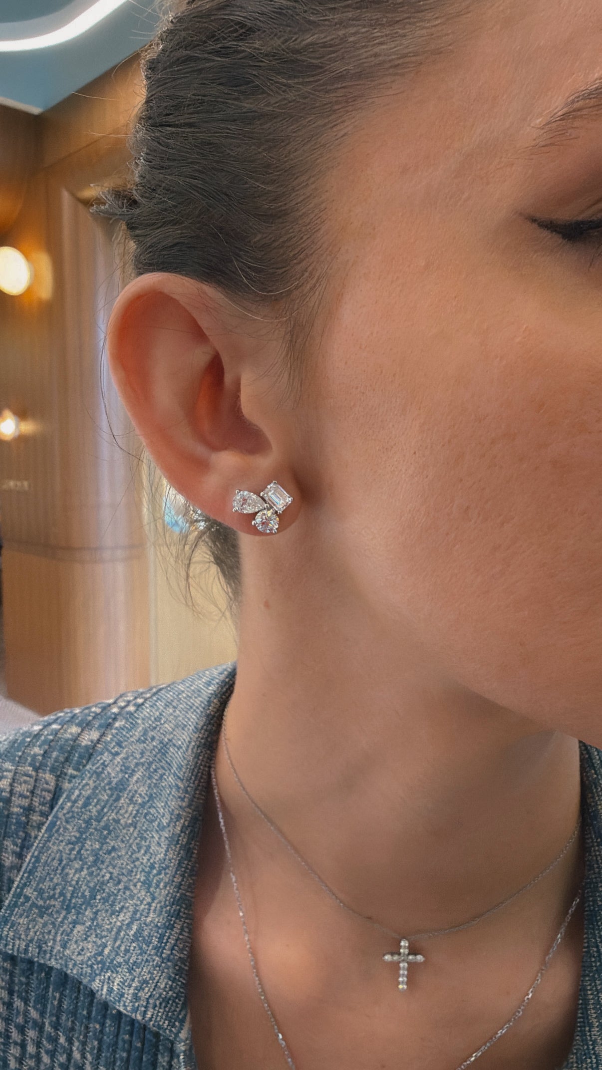 Emerald Pear Diamond Studs