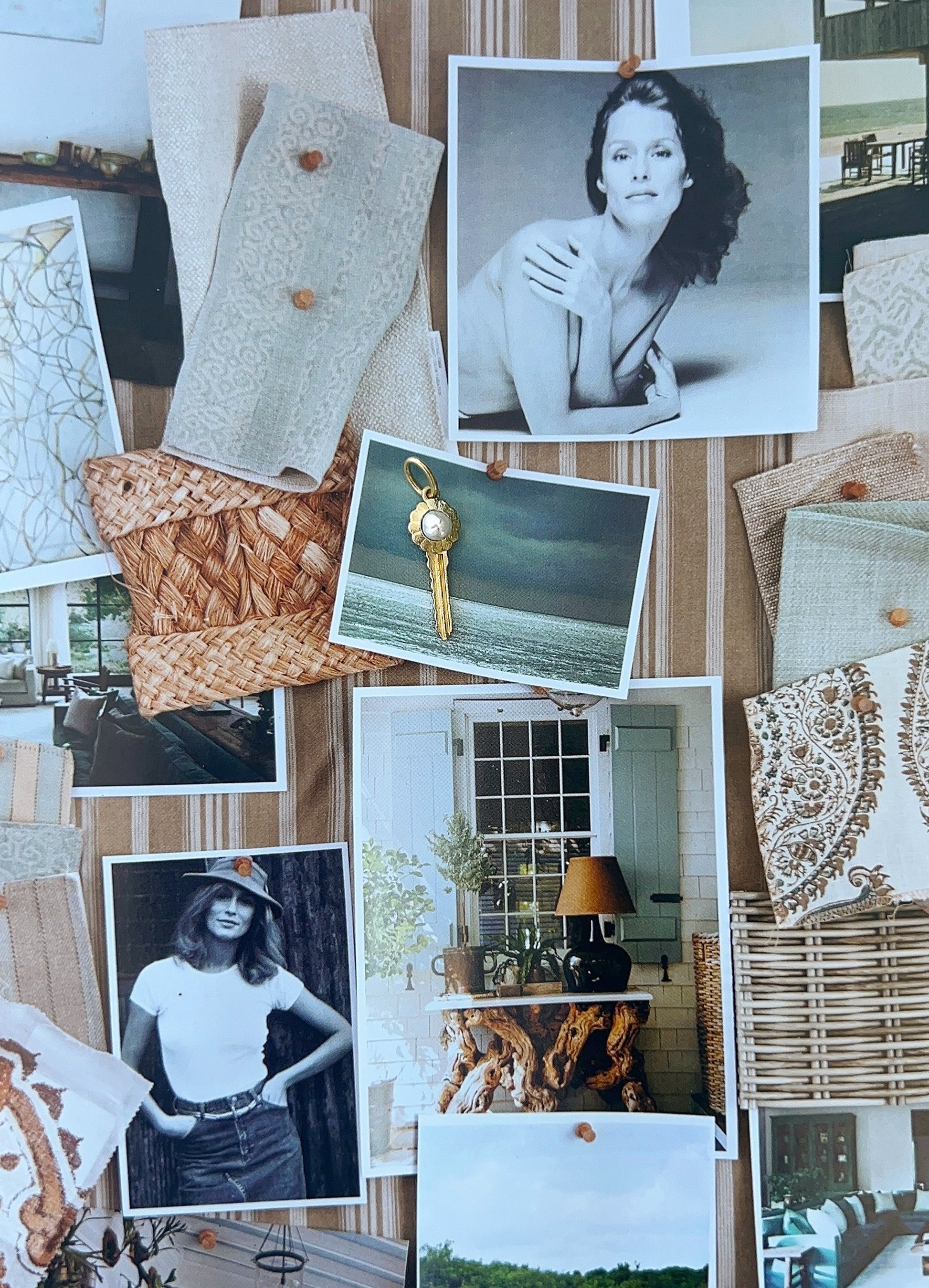 Collage of various photos and textures on a textured surface