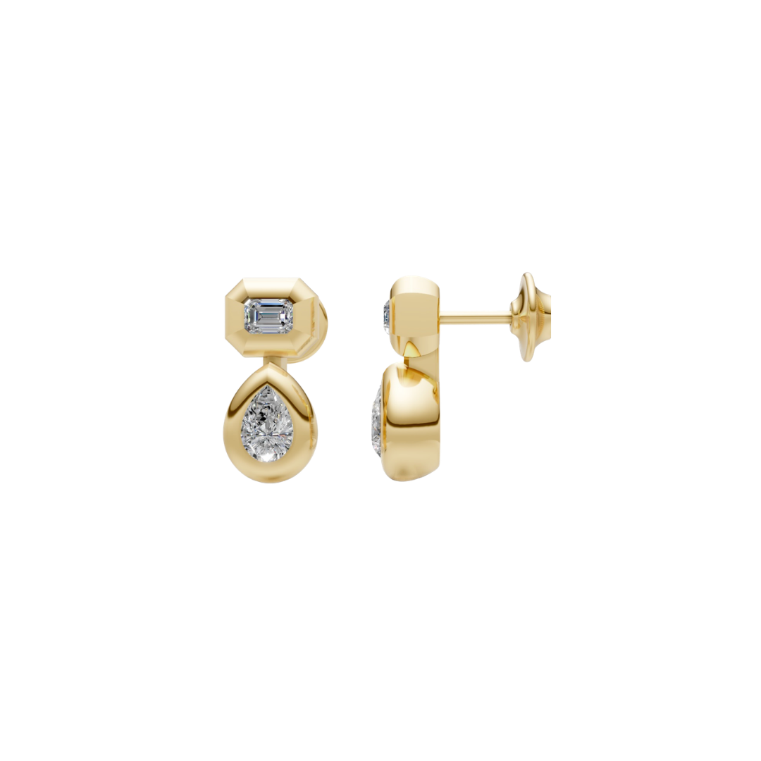Thick Bezel Emerald-Cut and Pear Diamond Studs – Henri Noël