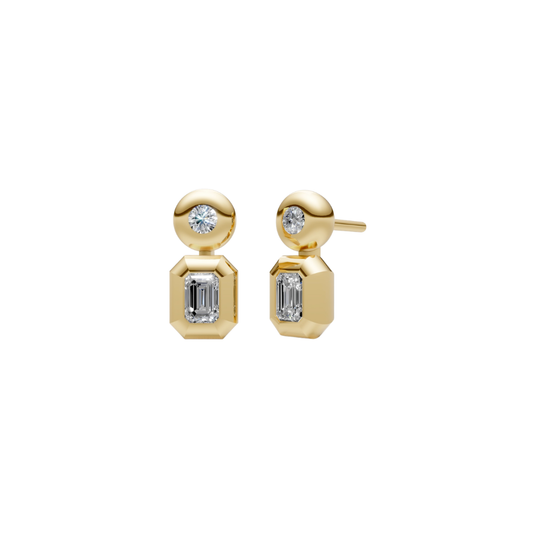 Thick Bezel Round and Emerald-Cut Diamond Studs