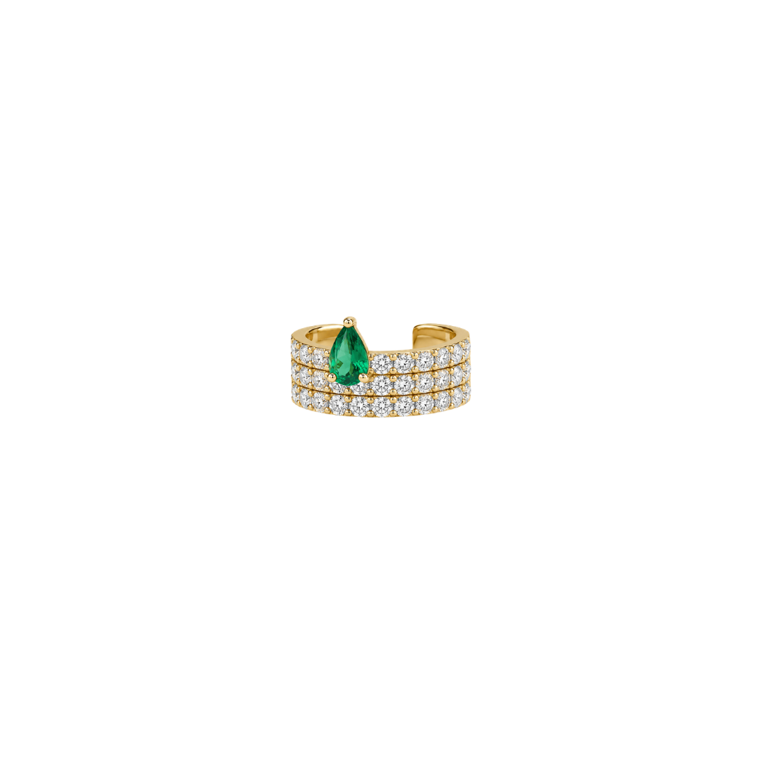 Three Diamond Row and Offset Pear-Cut Emerald Ear Cuff – Henri Noël