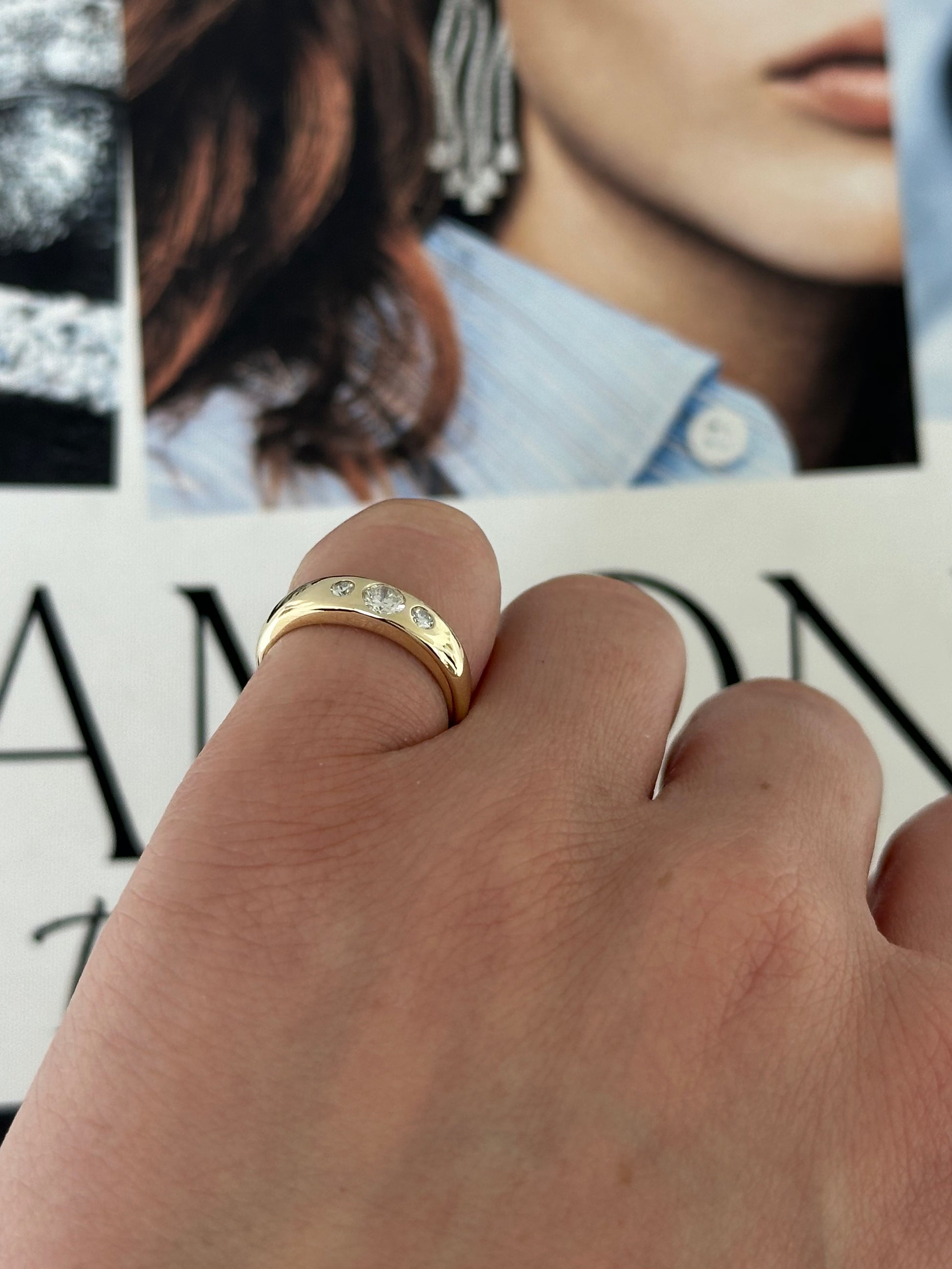 Three Stone Flush Set Pinky Ring – Henri Noël