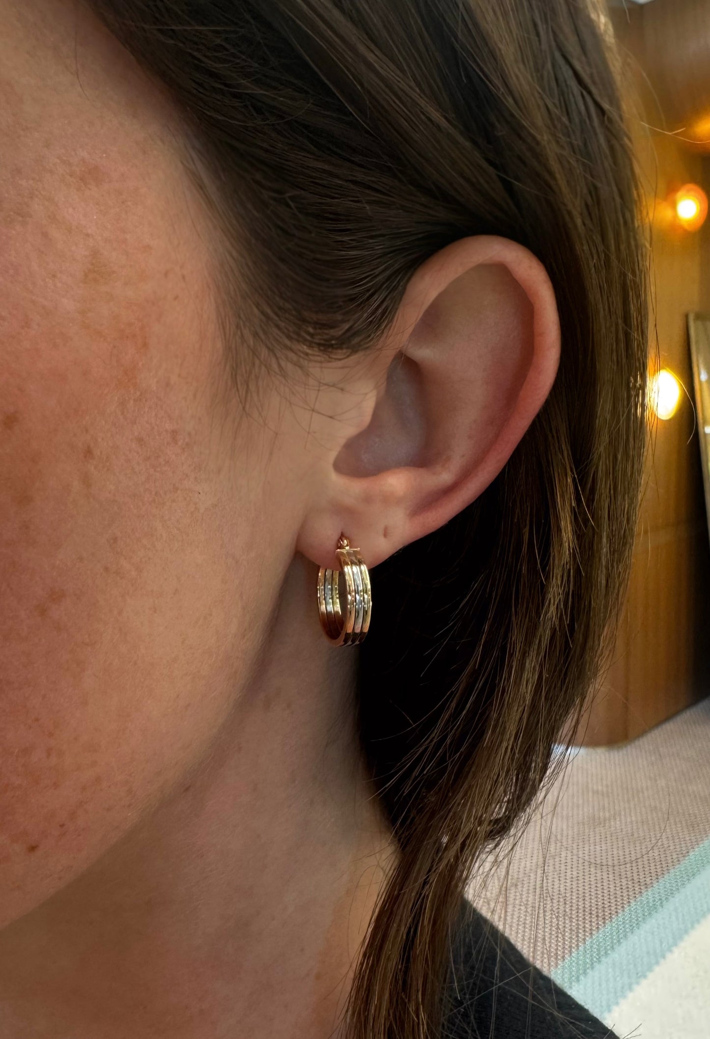 Tri Color Gold Hoops – Henri Noël