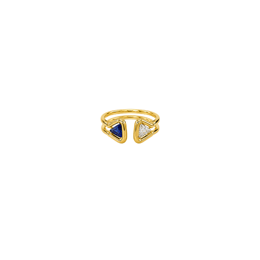 Triangle Cut Blue Sapphire and Diamond Cuff Ring – Henri Noël