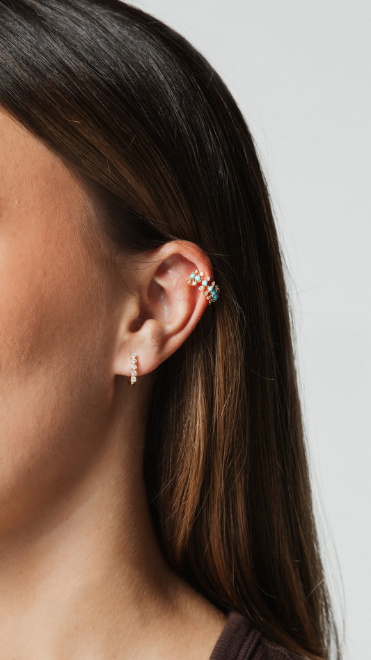 Turquoise and Diamond Spike Ear Cuff