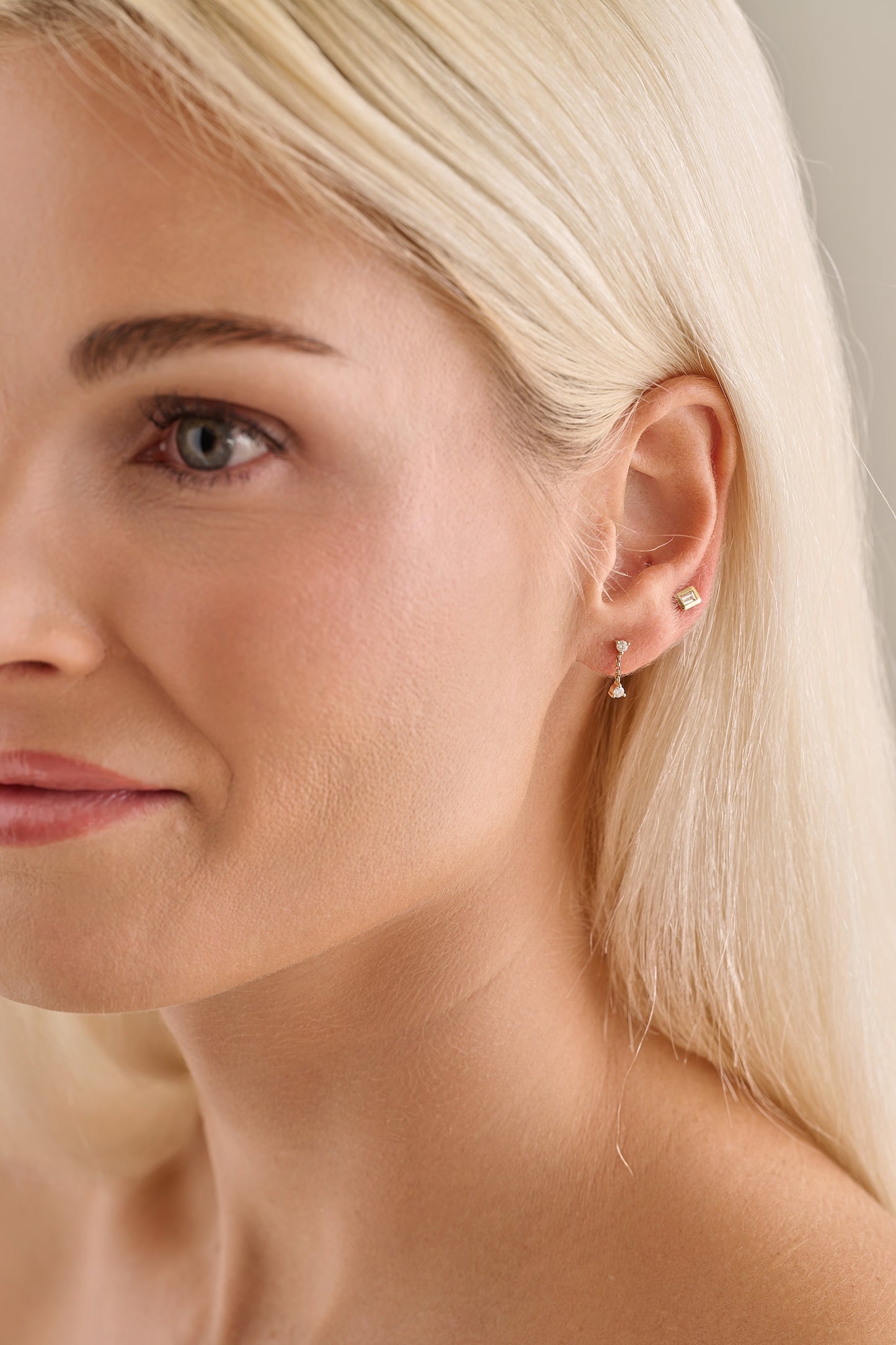 Two Diamond Drop Studs – Henri Noël