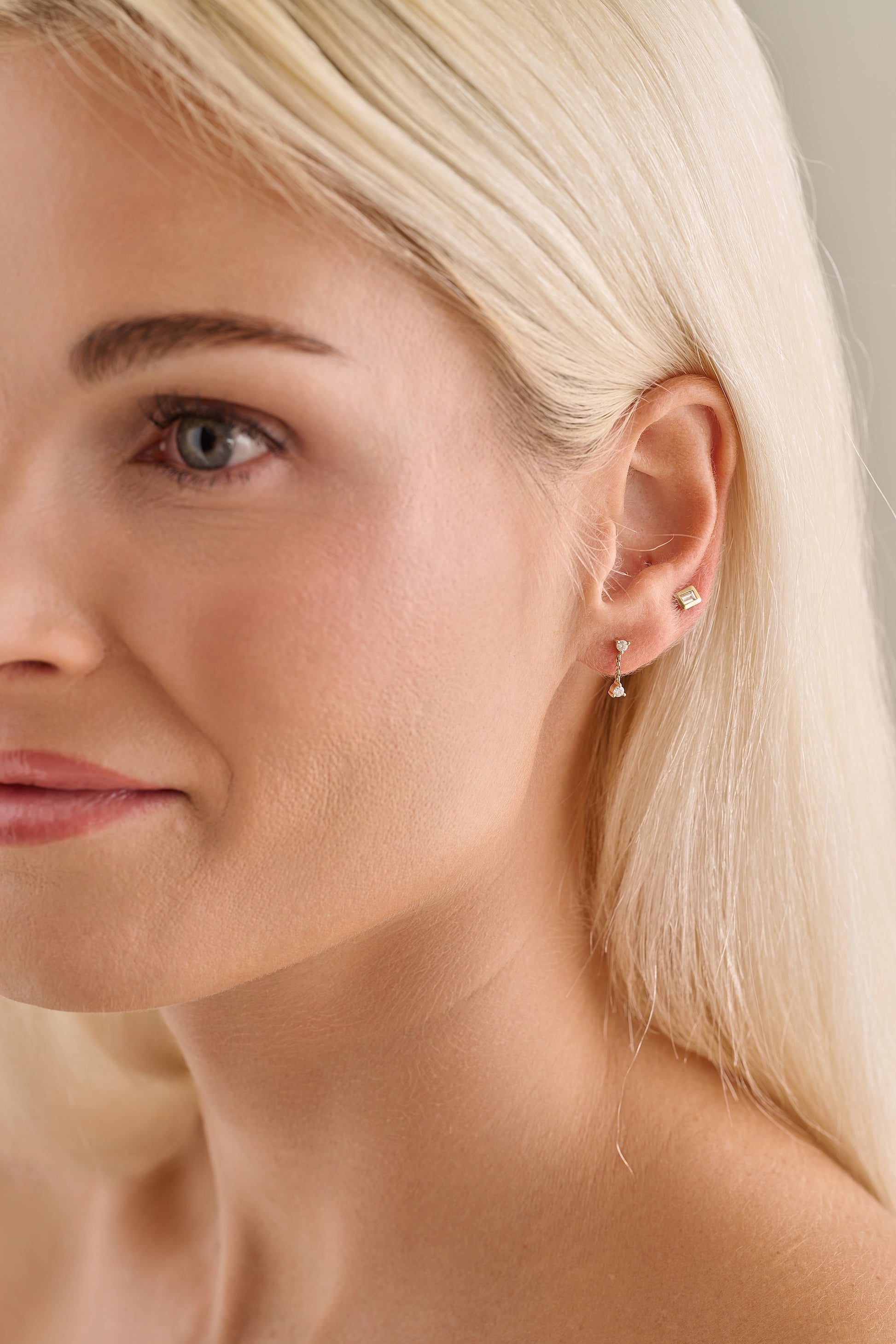 Two Diamond Drop Studs – Henri Noël